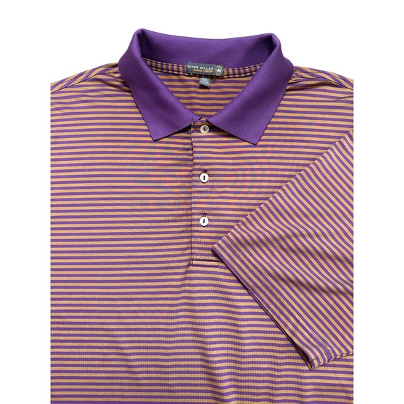 Peter Millar Summer Comfort Performance Polo Shirt Mens 2XL Purple Orange Stripe - Picture 1 of 6